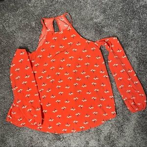 Abercrombie & Fitch Orange Floral Cold Shoulder Blouse